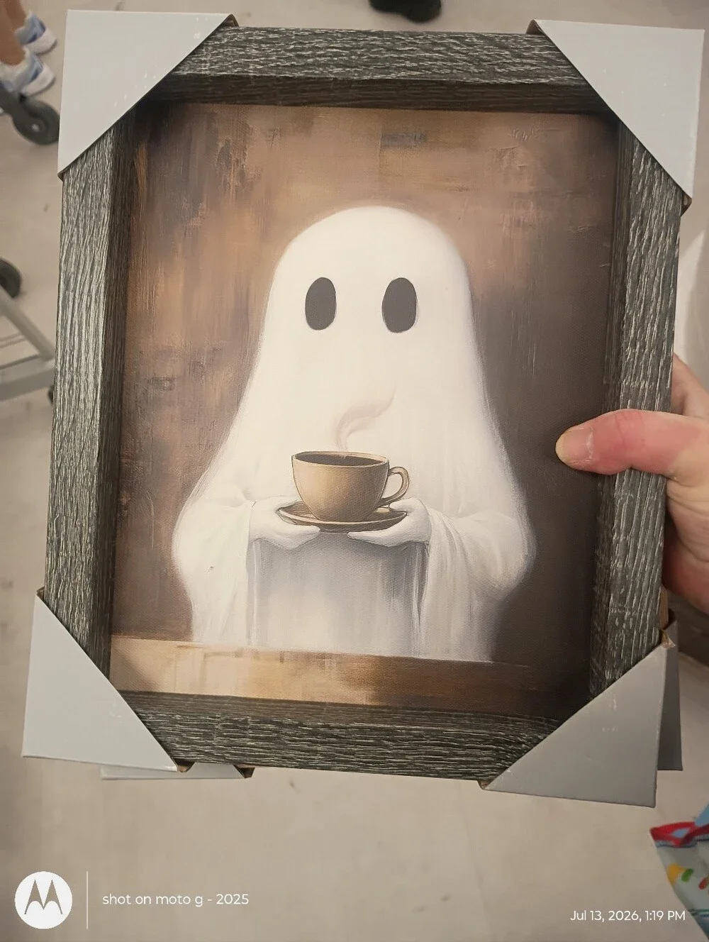 TIKTOK VIRAL HUNTED GHOST WITH A Coffee DRINK HALLOWEEN WALL ART 12X10
